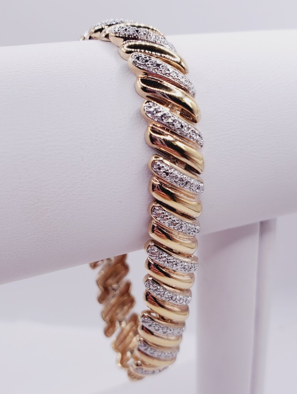 Genuine Diamond Yellow Gold - 925 Sterling Silver Bracelet